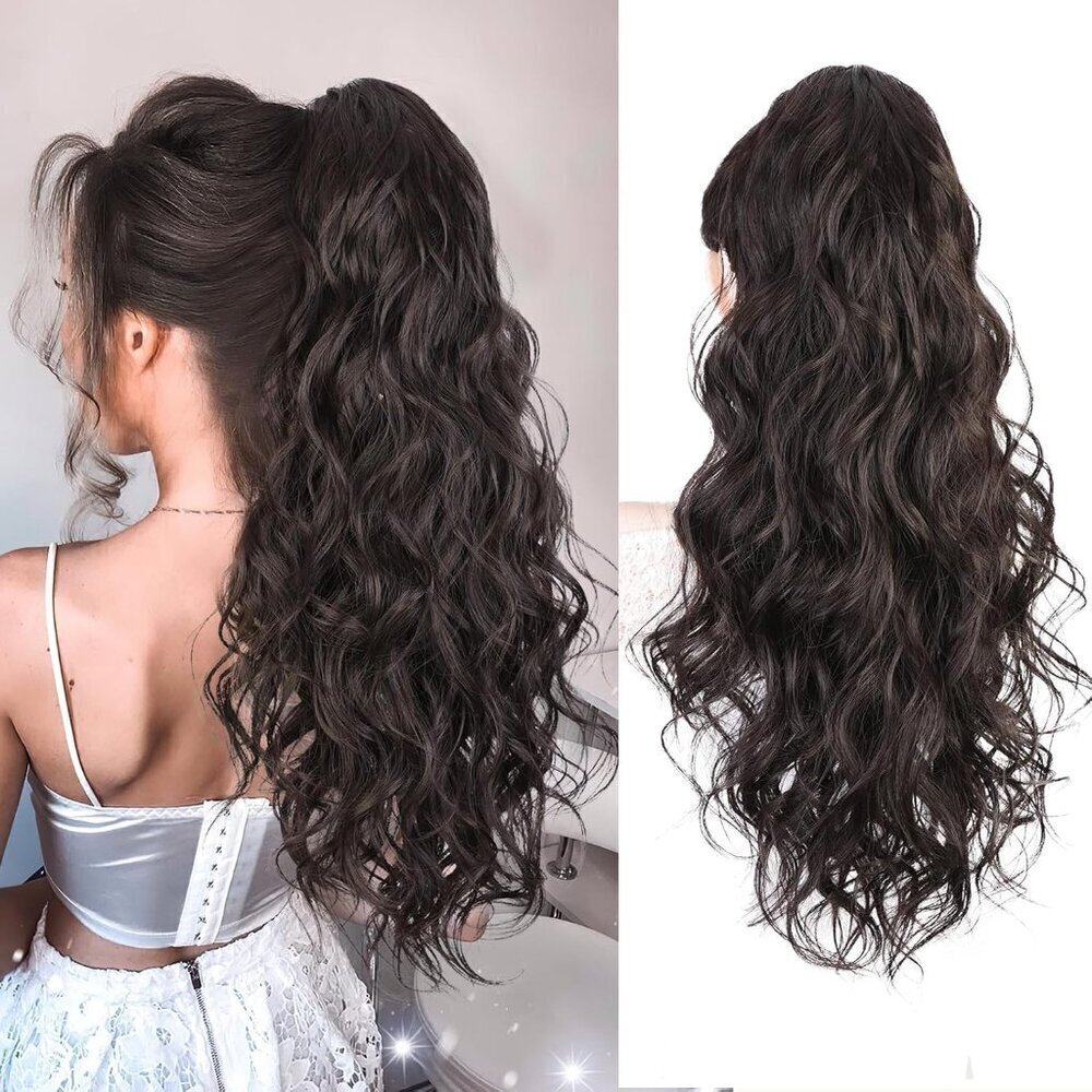 Ponytail Extension, 24 inch Long Wavy Curly Claw Clip Ponytail Hair Extensions,